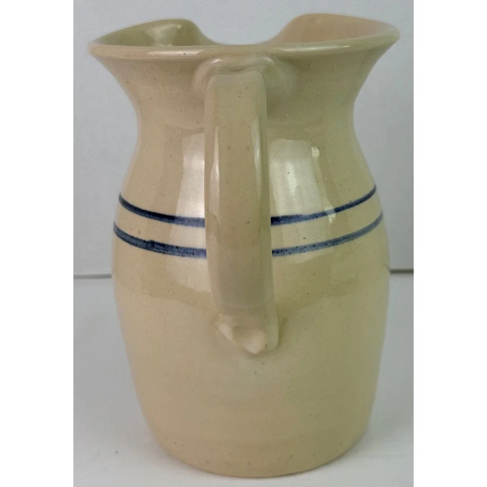 Vintage Marshall Pottery Handcrafted Double Blue Band Pitcher 7-3/4